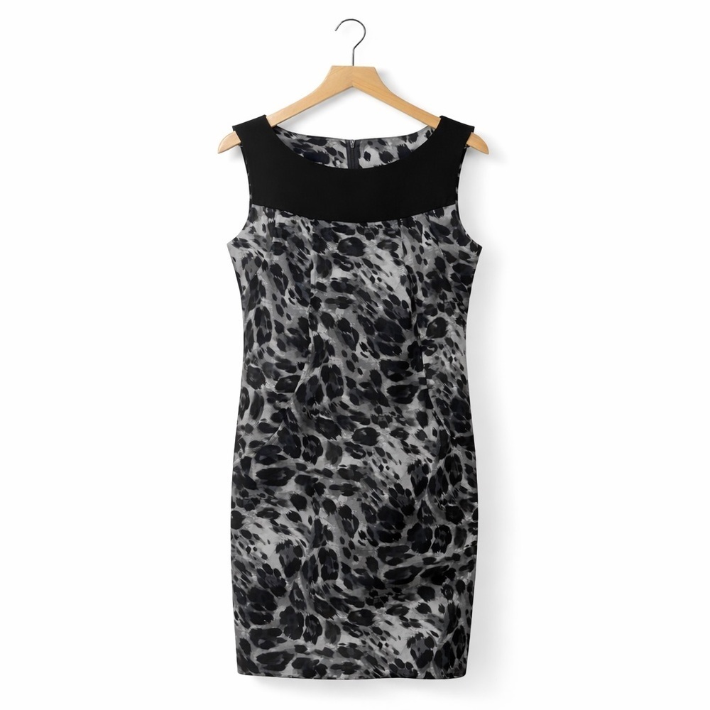 AB Studio Black and Gray Animal Print Midi Dress (077)
